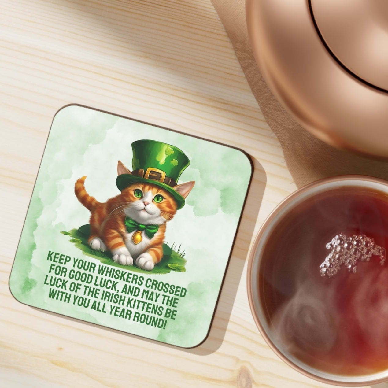 Irish Kitten Wish Hardboard Back Coaster