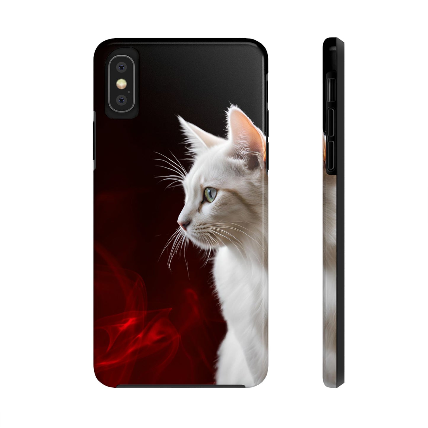 Stylish Tough Phone Case with White Cat Portrait - Perfect for Cat Lovers!