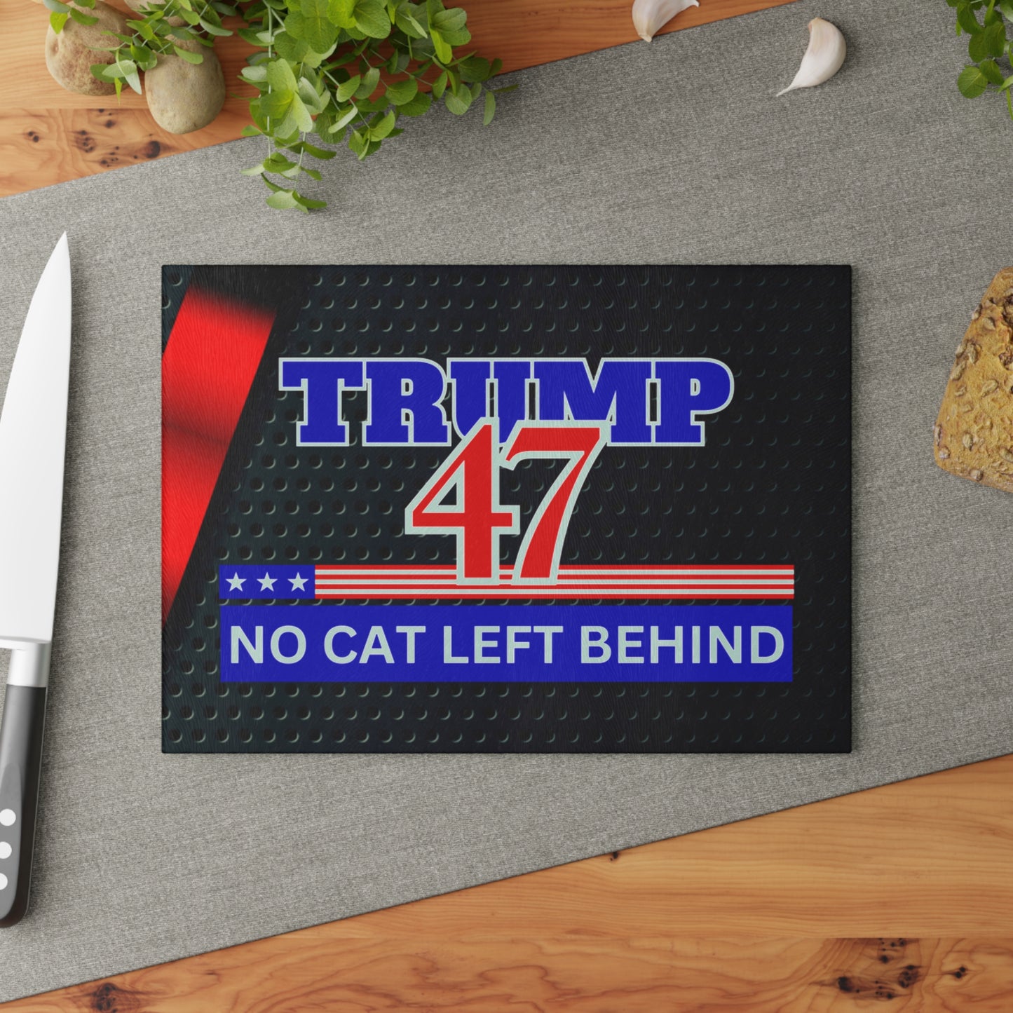 Trump 47 No Cat Left Behind Glass Cutting Board