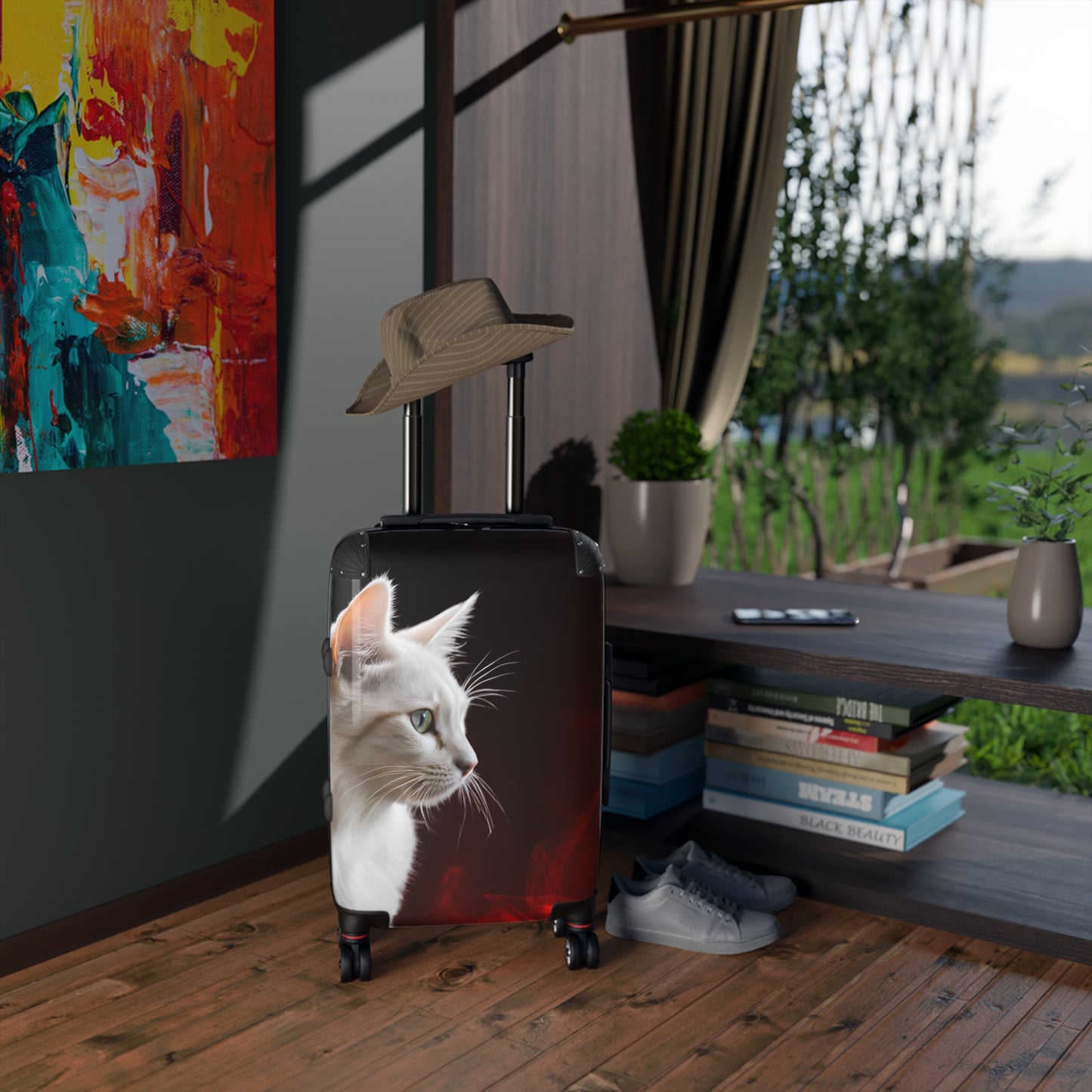 White Cat Design Suitcase - Stylish Travel Luggage for Cat Lovers