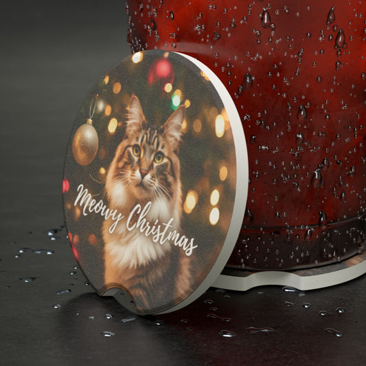 Meowy Christmas Soapstone Car Coaster