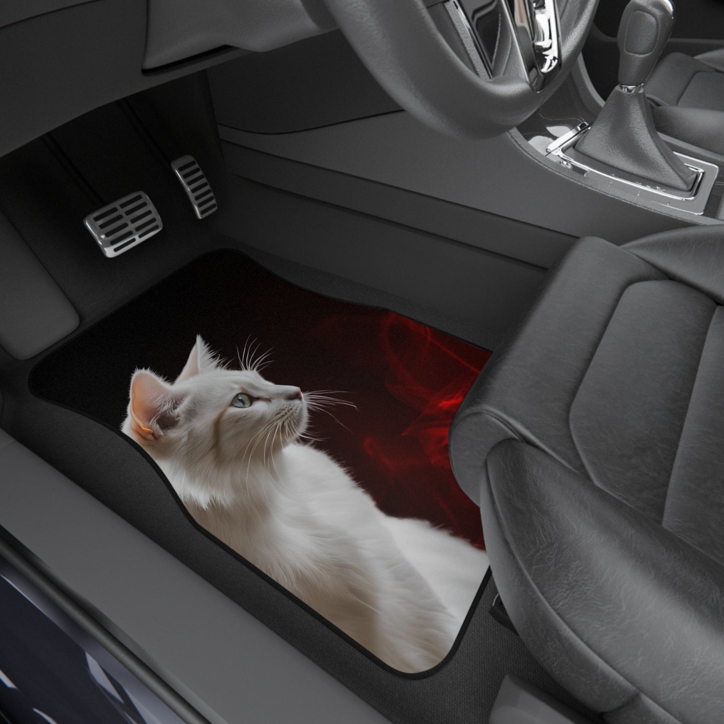 Elegant White Cat Car Mats - Set of 4 - Stylish Auto Accessories for Pet Lovers