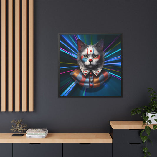 Colorful Cat Clown Framed Canvas Art – Quirky Home Decor for Pet Lovers