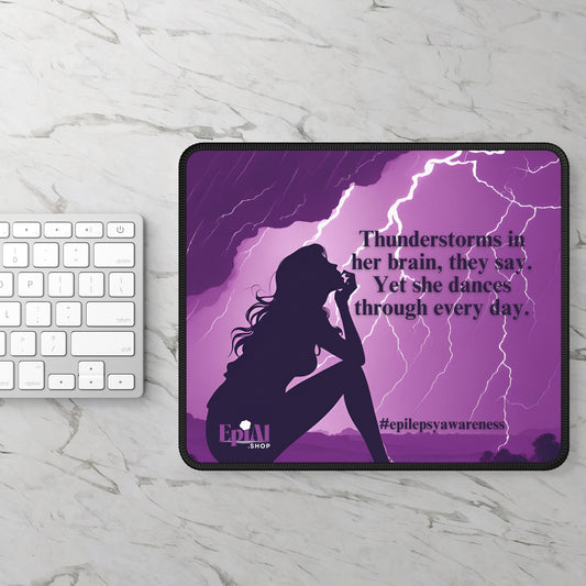 Epilepsy Awareness Gaming Mouse Pad - Thunderstorms in Her Brain Design