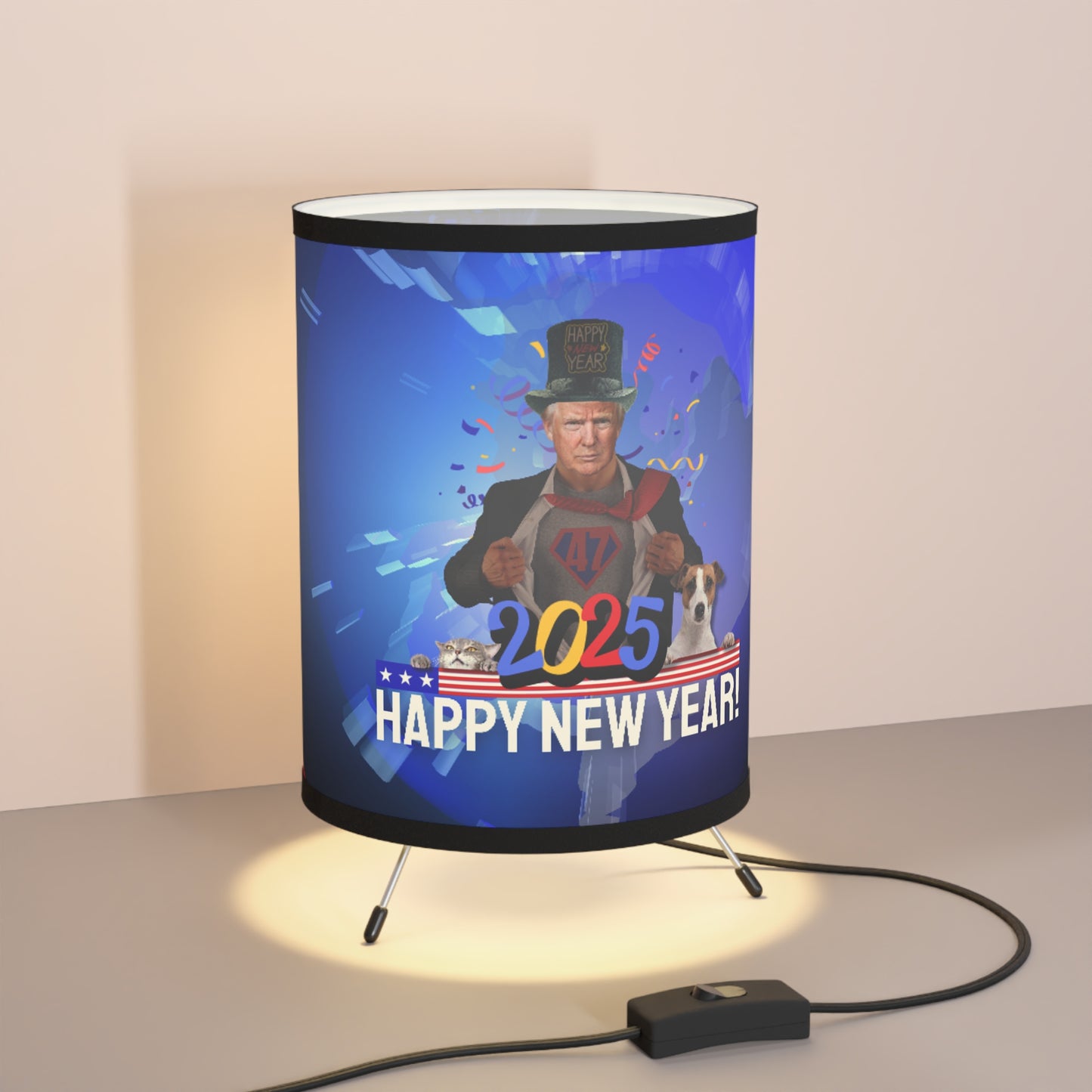 Trump Happy New Year Tripod Lamp with High-Res Printed Shade, US\CA plug