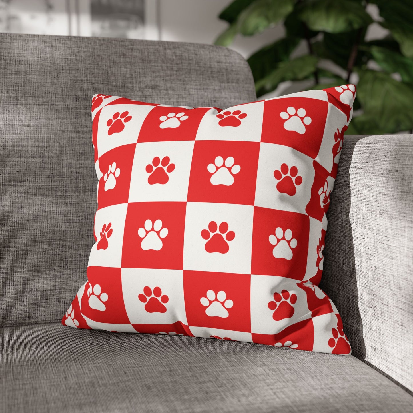 Red Paw Print Faux Suede Pillowcase - Cozy Home Decor for Pet Lovers