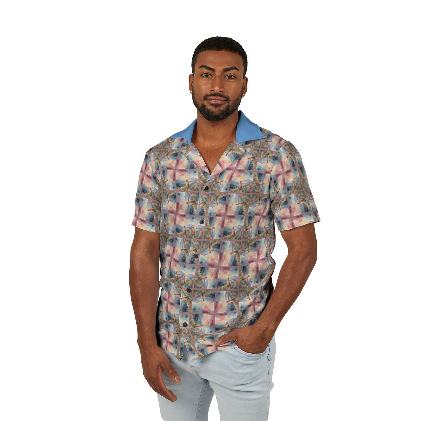 Watercolor Kitties Men's Hawaiian Camp Shirt