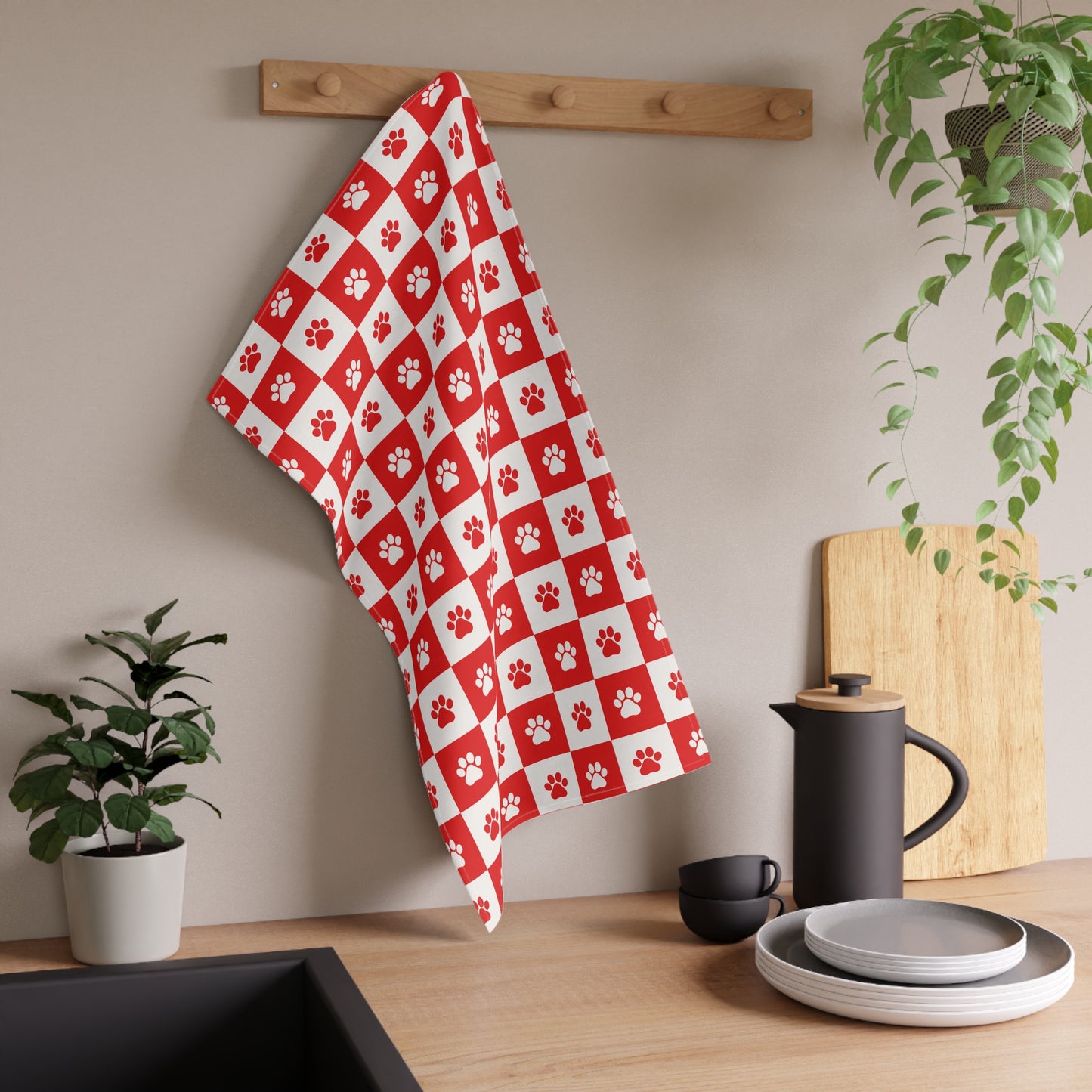 Red & White Paws Tea Towels (cotton, poly)