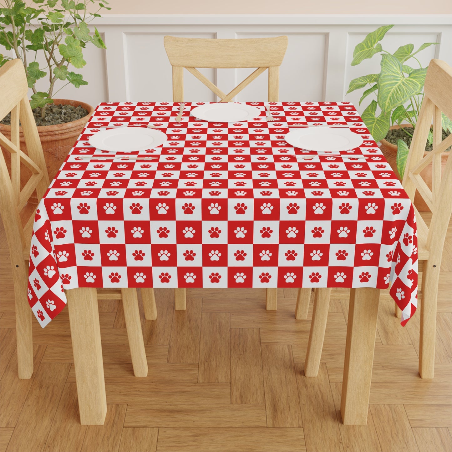 Red & White Paws Tablecloth