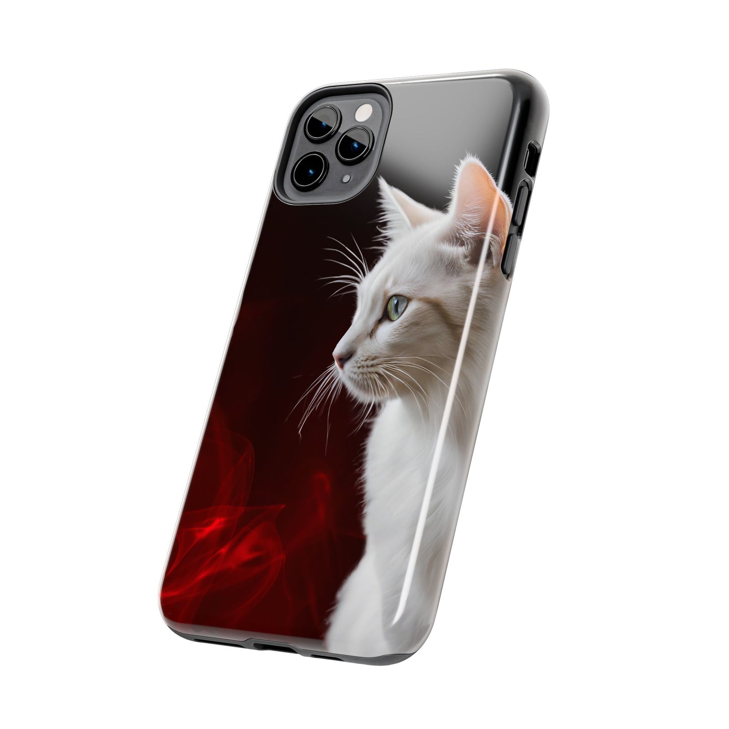 Stylish Tough Phone Case with White Cat Portrait - Perfect for Cat Lovers!