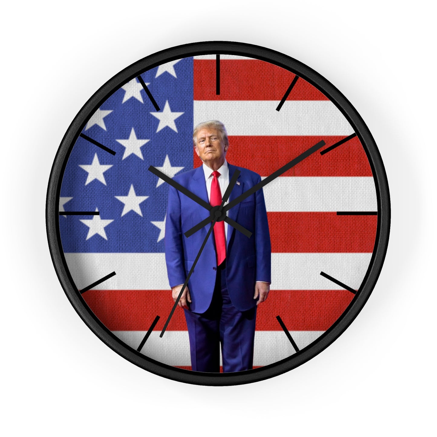 Patriotic Wall Clock with American Flag and Donald Trump