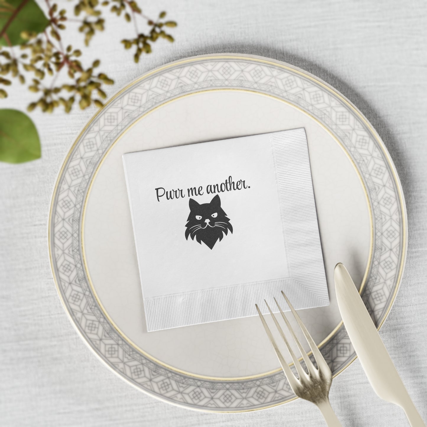 Purr Me Another White Coined Napkins