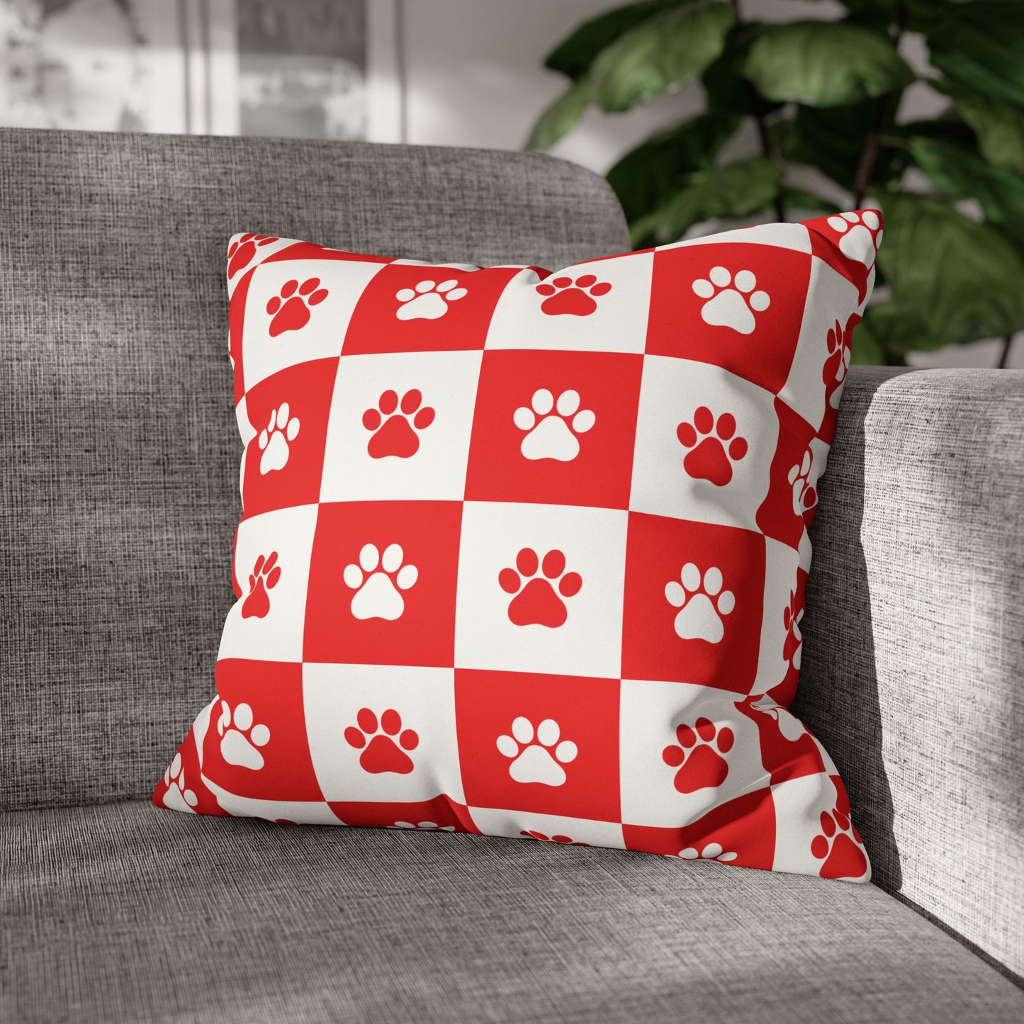 Red Paw Print Faux Suede Pillowcase - Cozy Home Decor for Pet Lovers