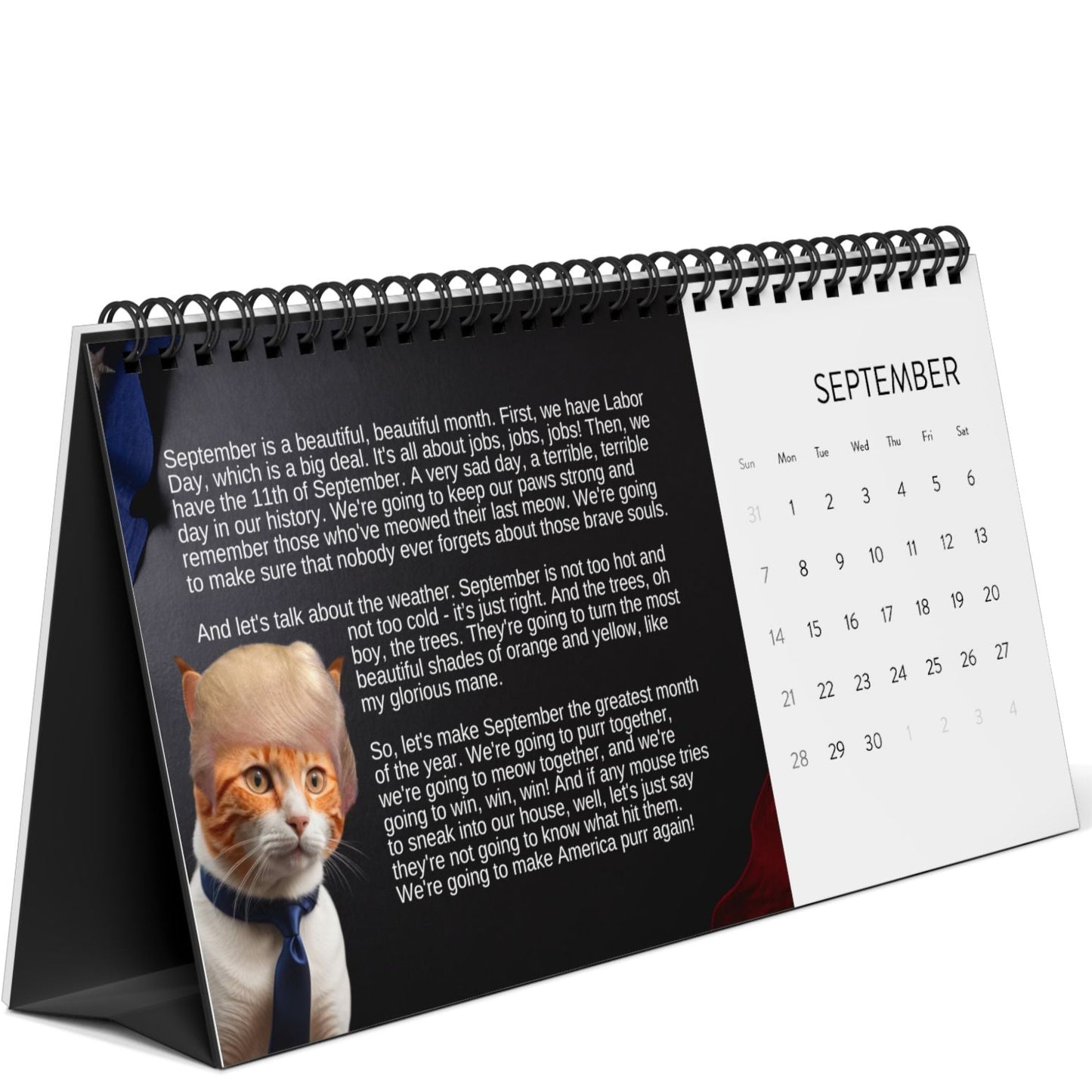 Trump Cat's Month-by-Month Desktop Calendar (2025 grid)