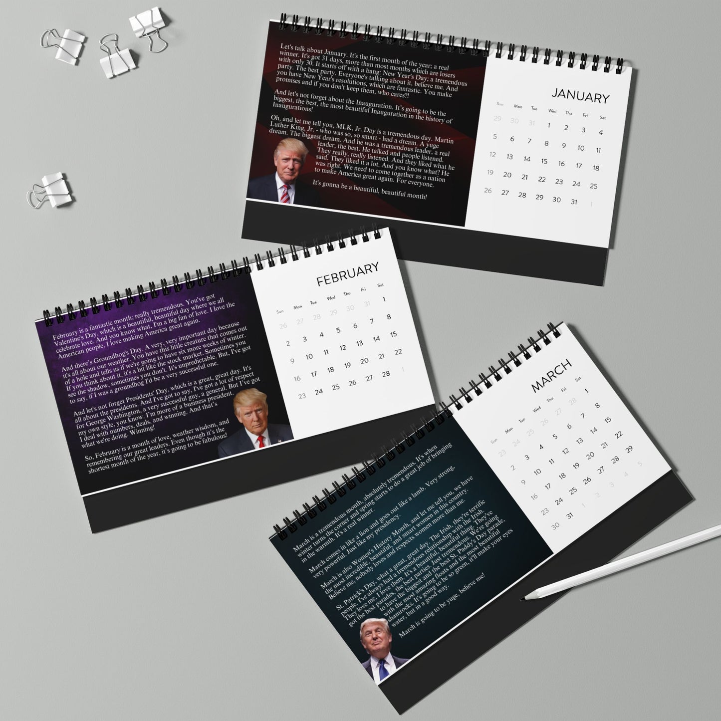 Trump's Month-by-Month Desktop Calendar (2025 grid)