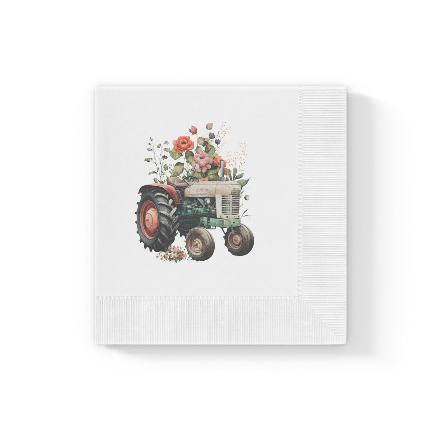 Vintage Tractor White Coined Napkins