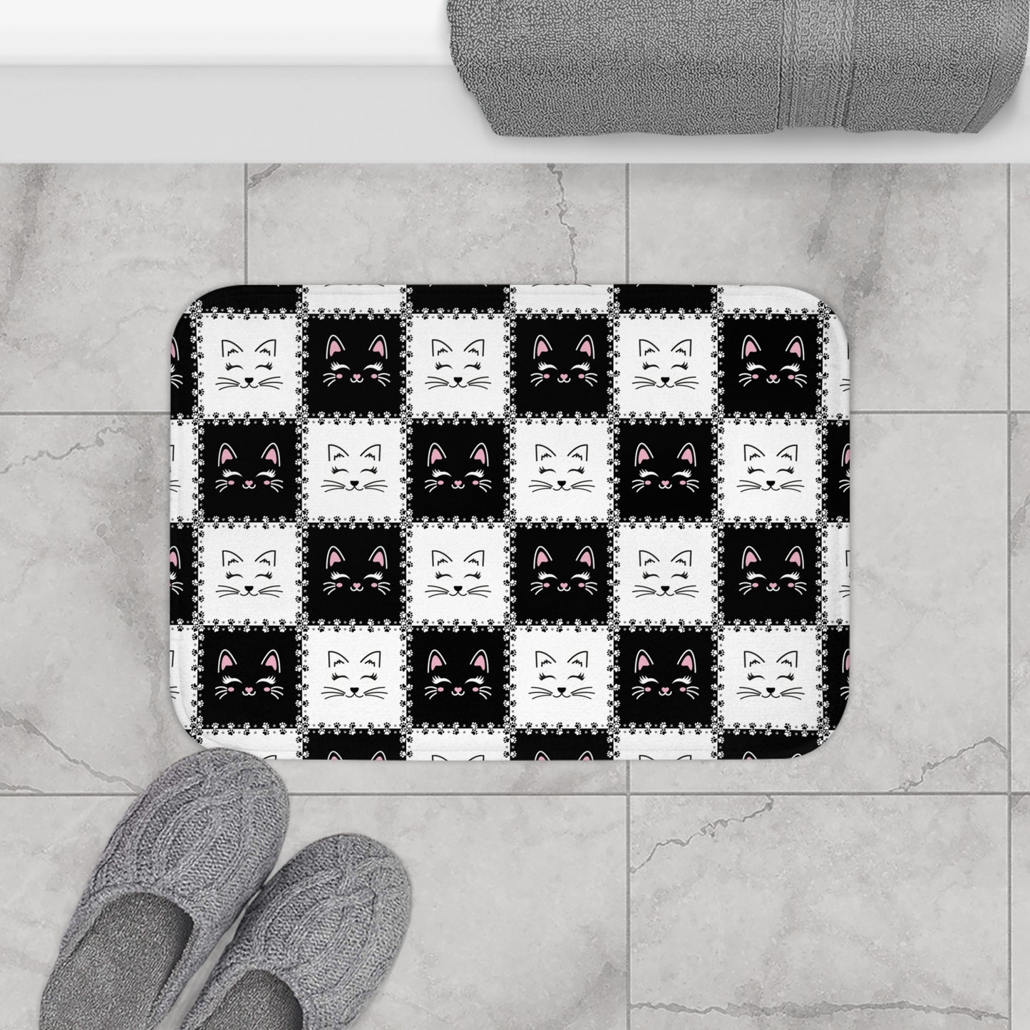 Checkerboard Cats Bath Mat