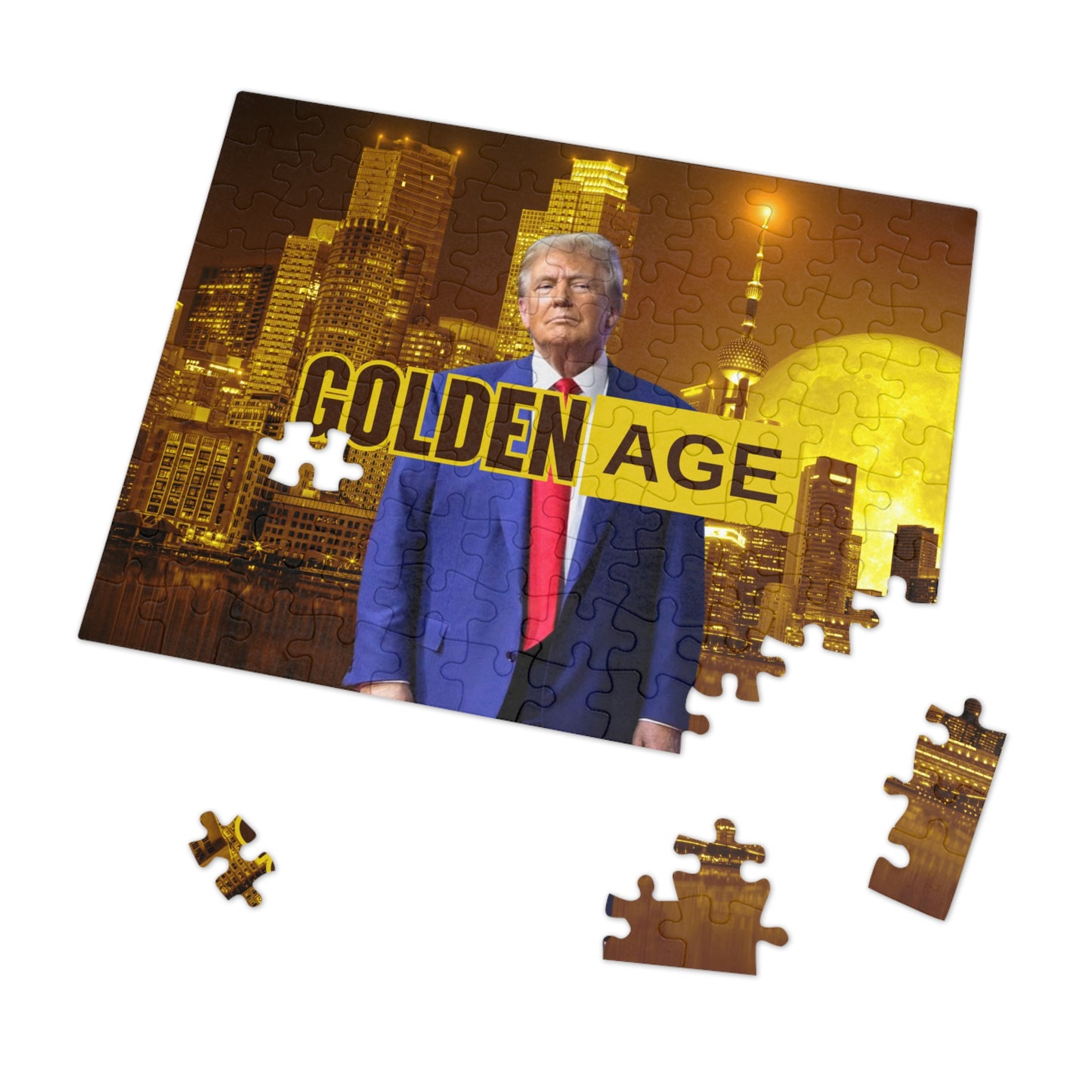 Trump's Golden Age Jigsaw Puzzle with Tin