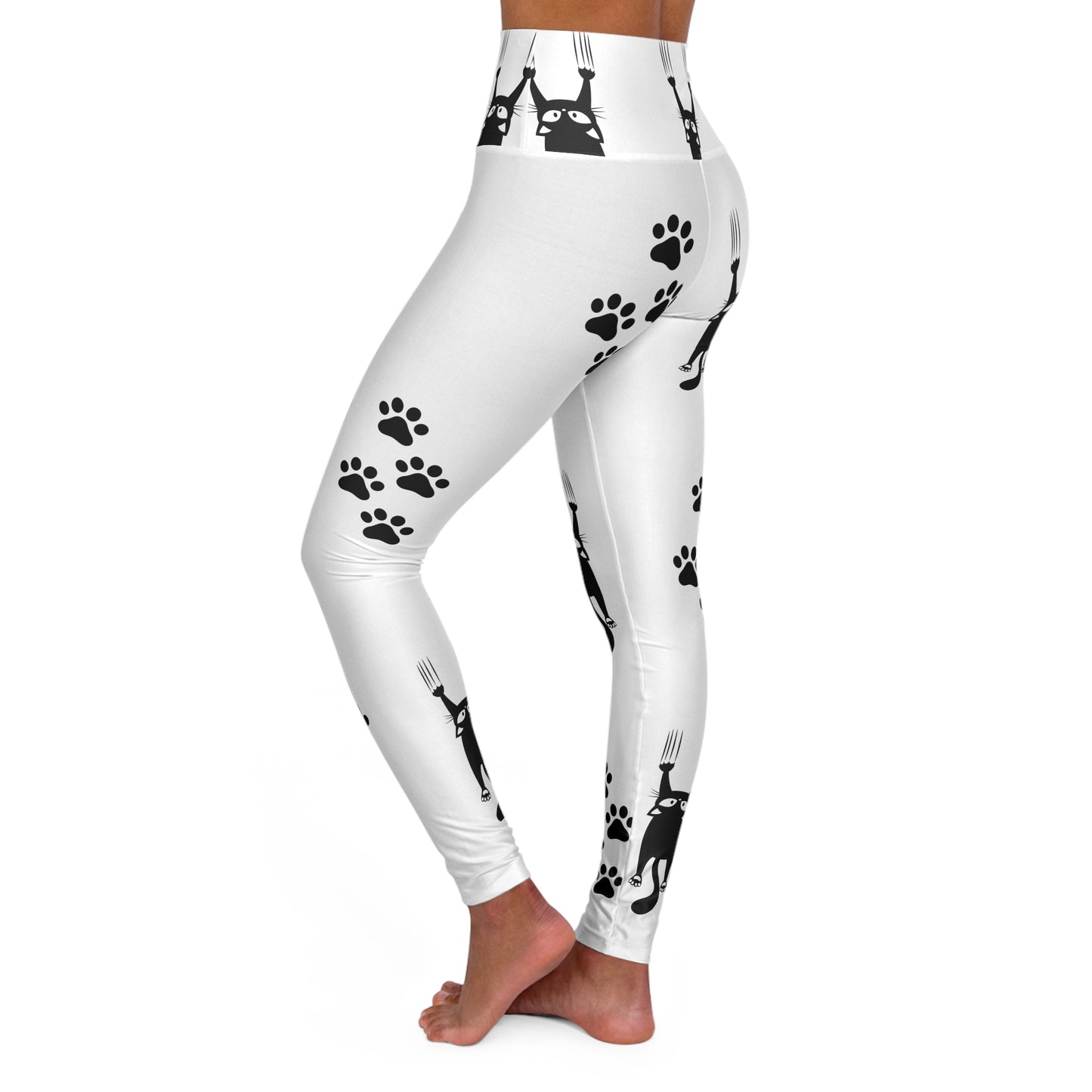 White Scared Kitty High Waisted Yoga Leggings