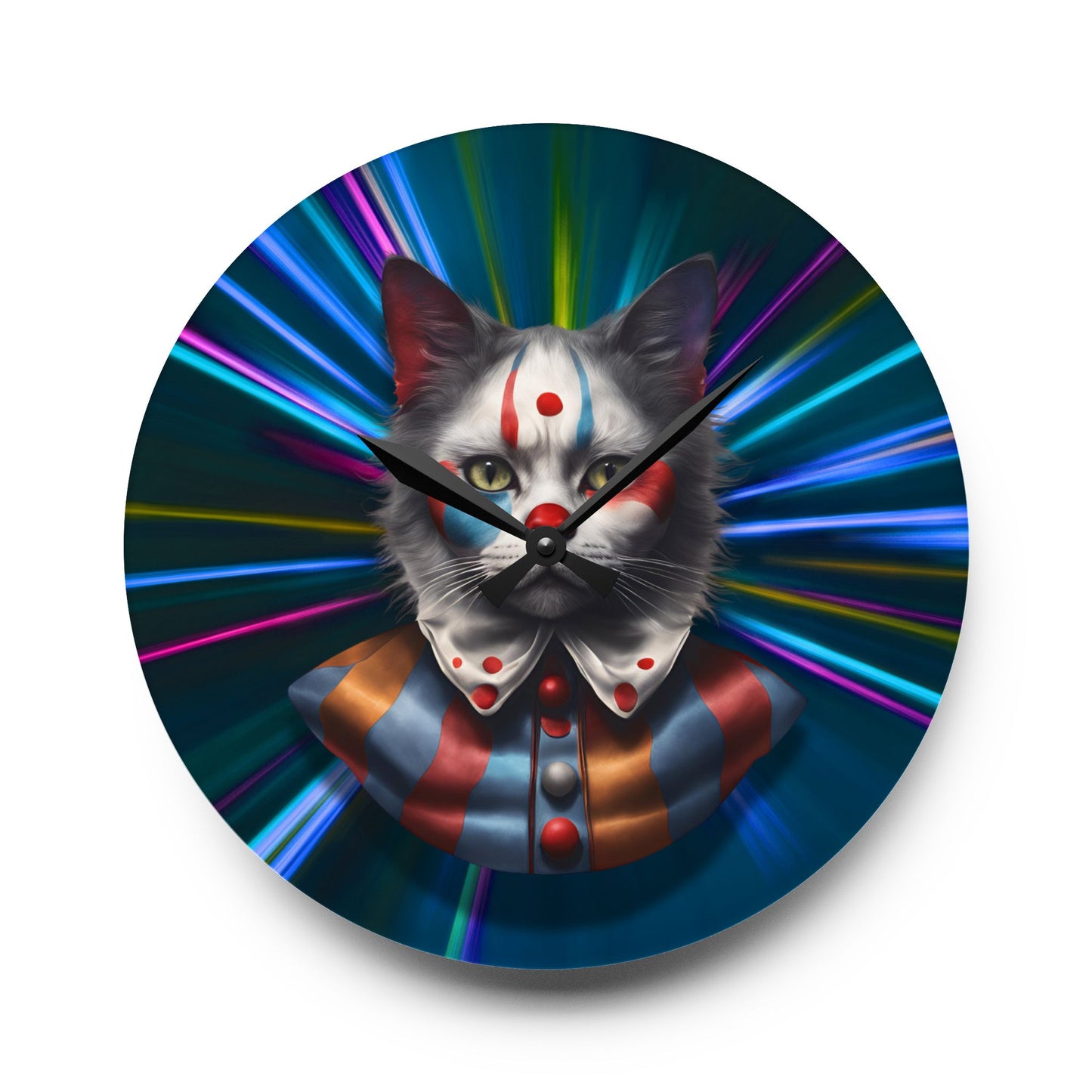 Colorful Cat Clown Acrylic Wall Clock - Whimsical Home Decor