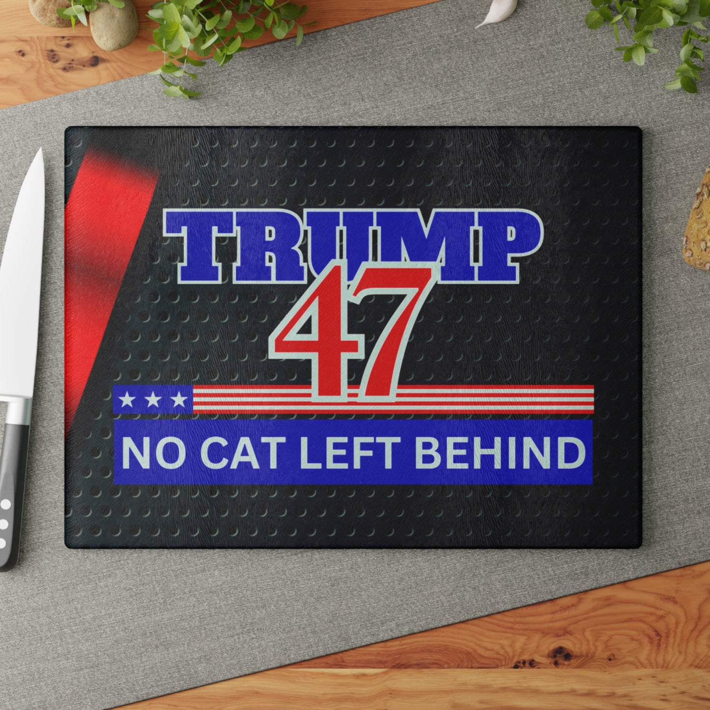 Trump 47 No Cat Left Behind Glass Cutting Board