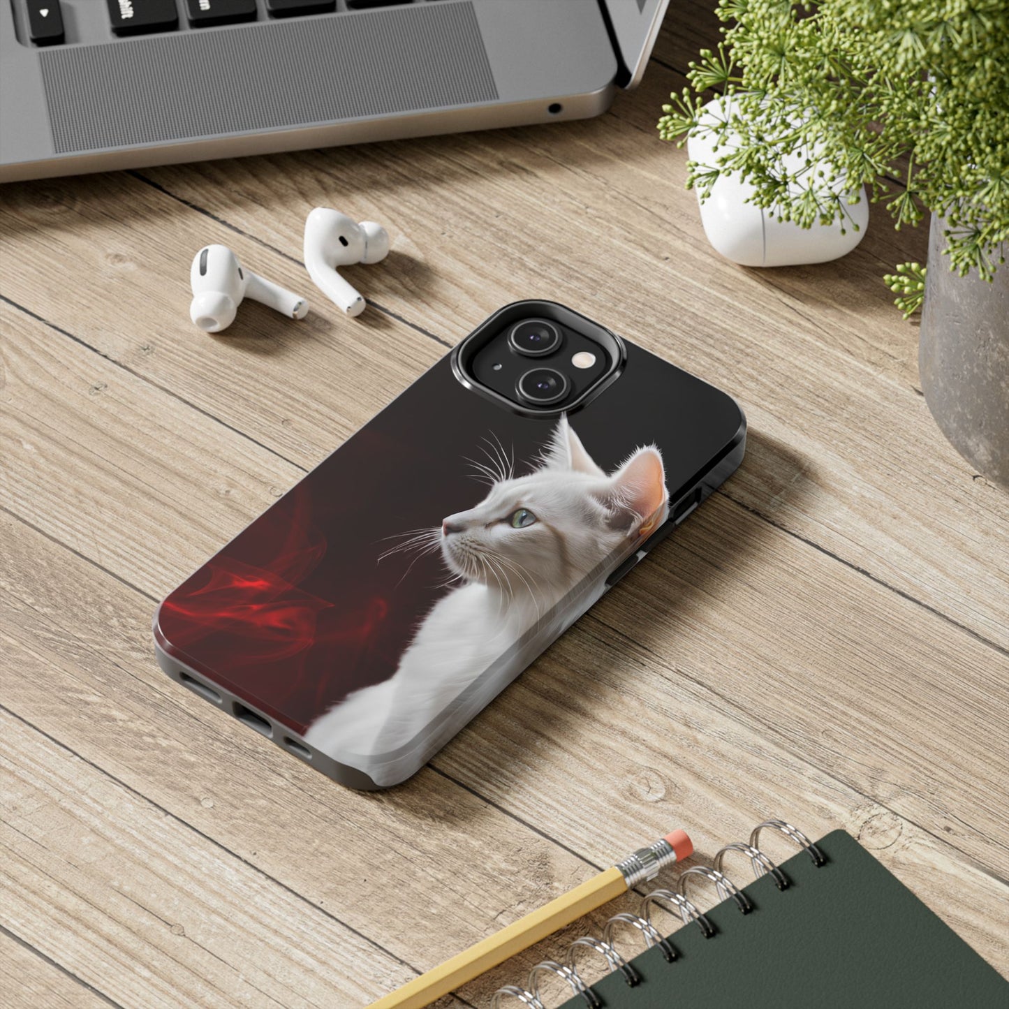 Stylish Tough Phone Case with White Cat Portrait - Perfect for Cat Lovers!