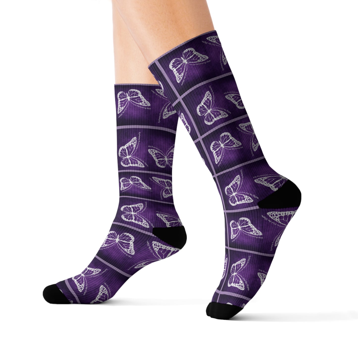 Purple Butterfly Pattern Sublimation Socks