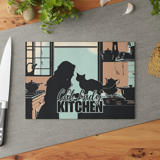 Cat Lady Kitchen Glass Cutting Board