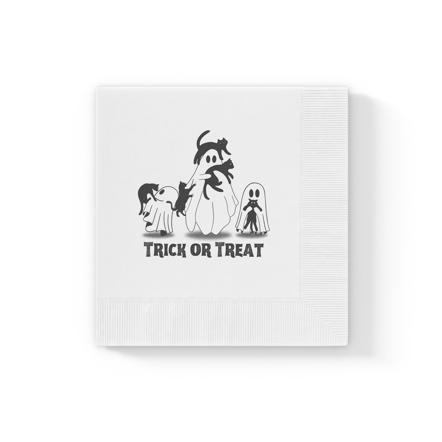 Kitty Trick or Treat White Coined Napkins