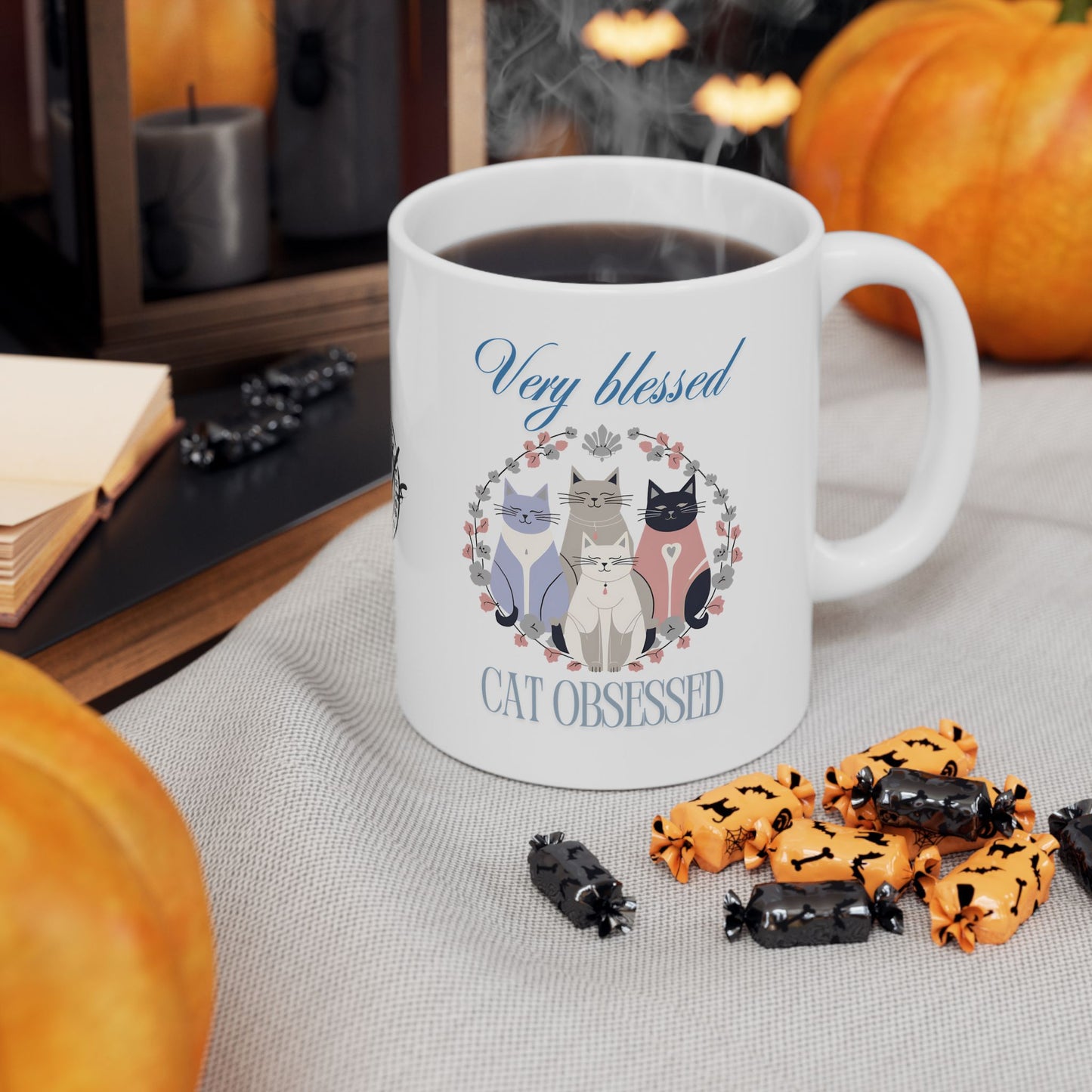 Very Blessed Cat Obsessed Ceramic Mug, (11oz, 15oz)