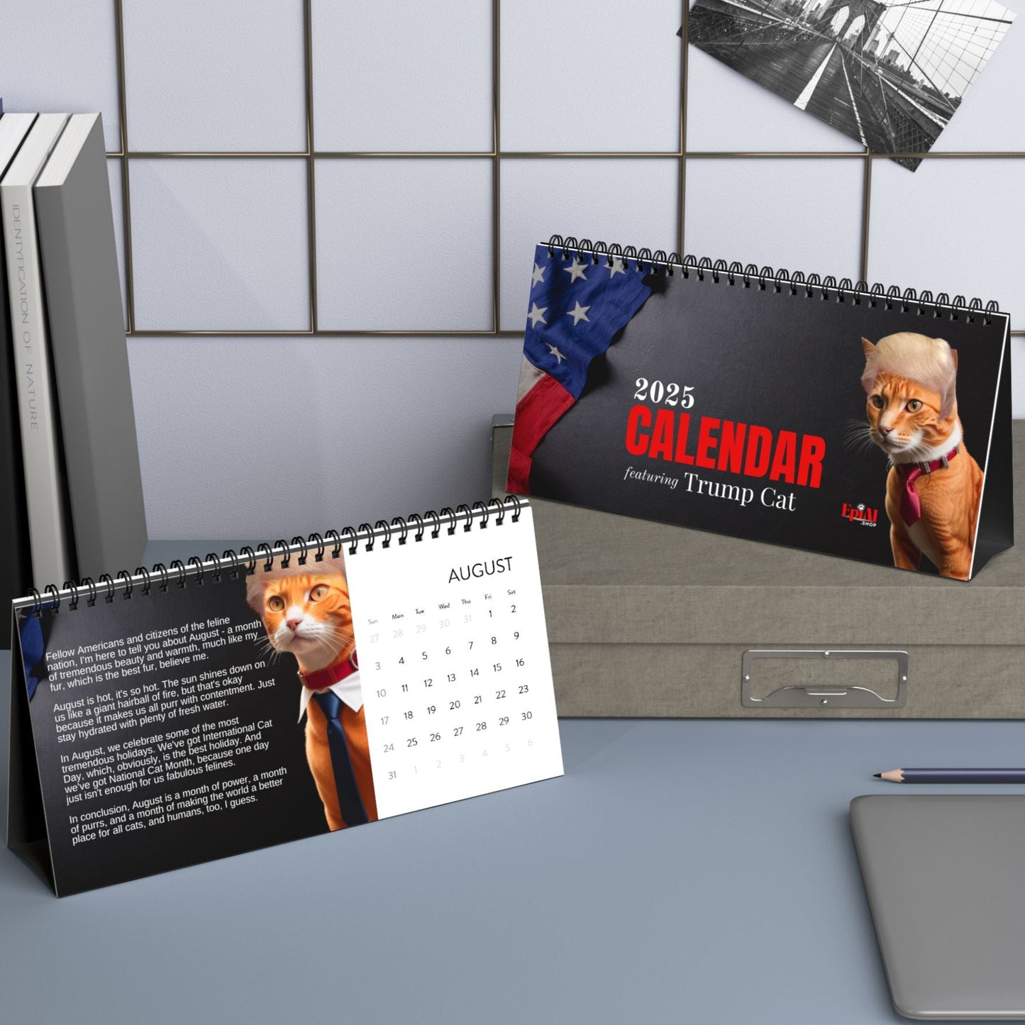 Trump Cat's Month-by-Month Desktop Calendar (2025 grid)