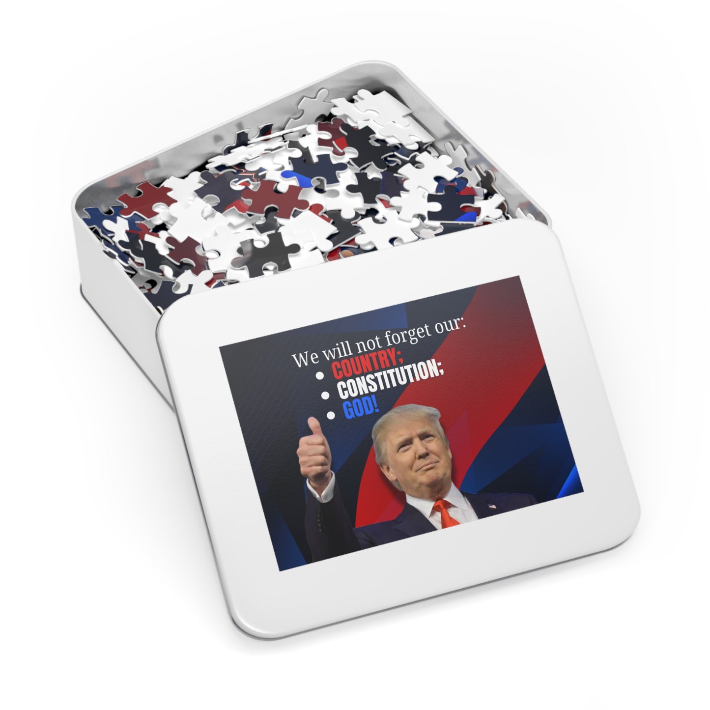 Donald Trump Jigsaw Puzzle with Tin