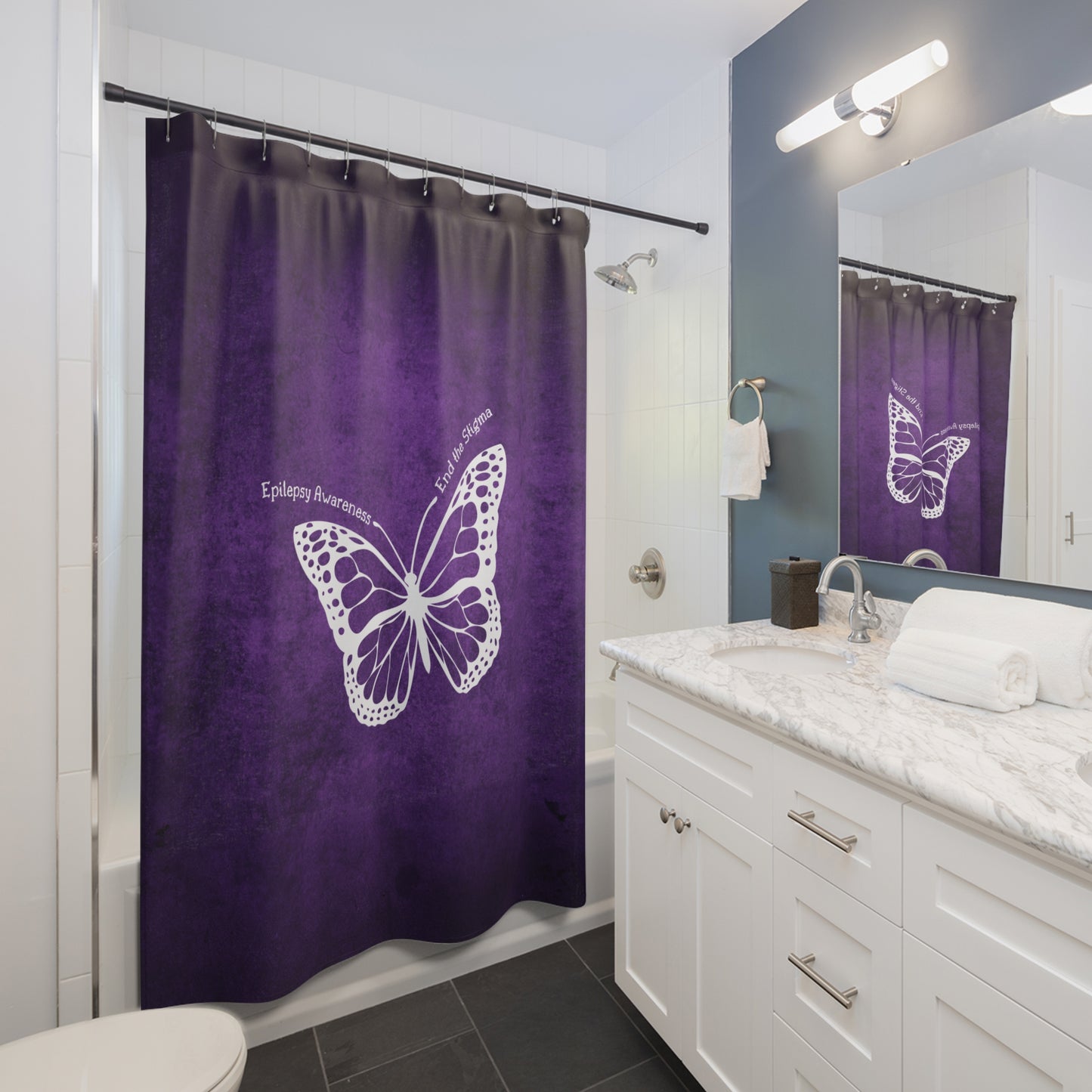 Epilepsy Awareness Butterfly Shower Curtain - End the Stigma