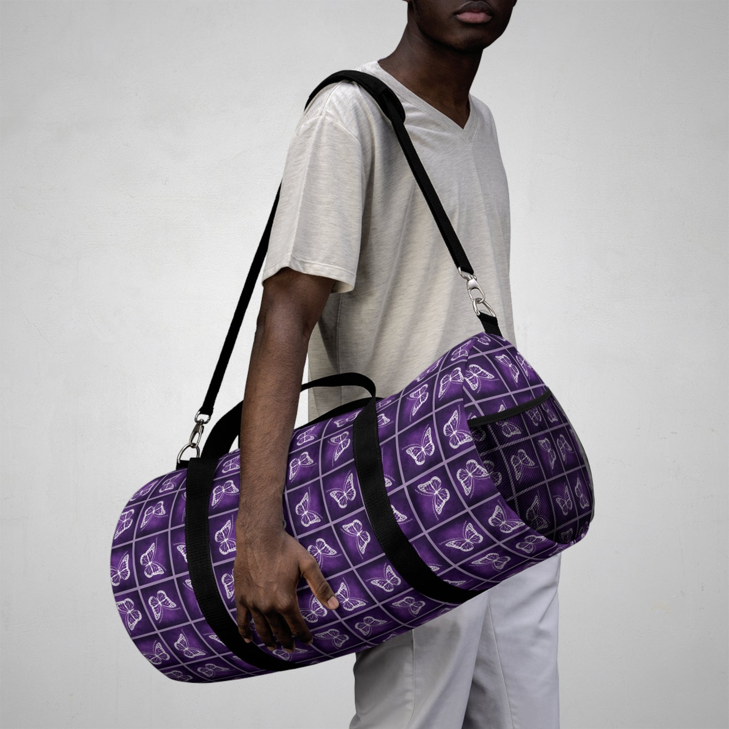 Purple Butterfly Pattern Duffel Bag