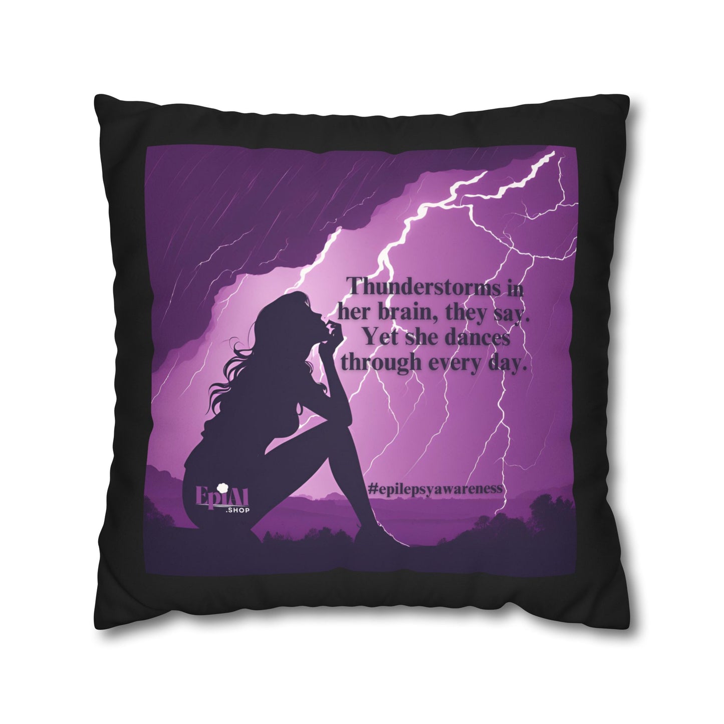 Empowerment Faux Suede Pillowcase - 'Thunderstorms in Her Brain' Design for Epilepsy Awareness