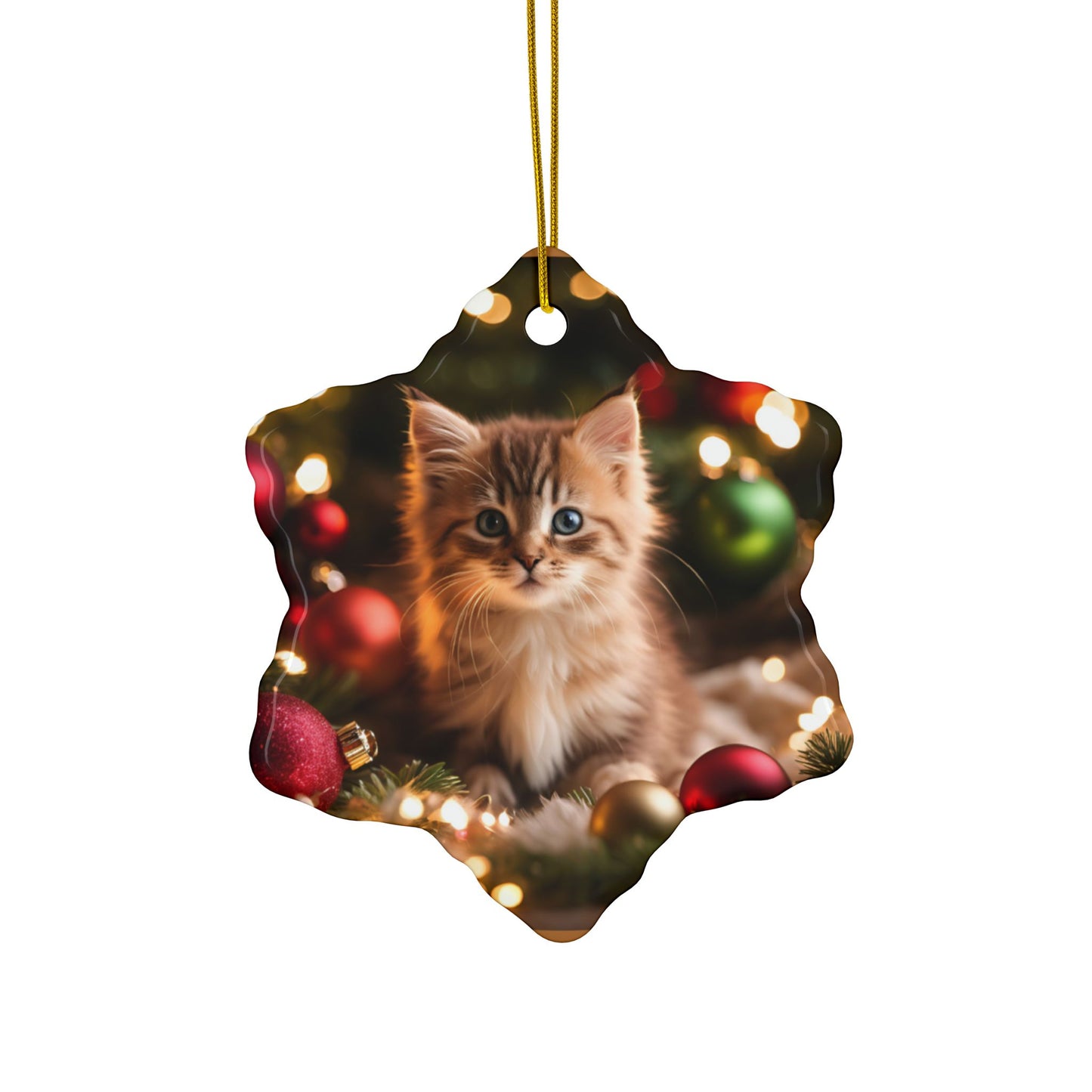 Cute Kitten Christmas Ceramic Ornaments, 2-Side Print, (1pc, 3pcs, 5pcs, 10pcs)