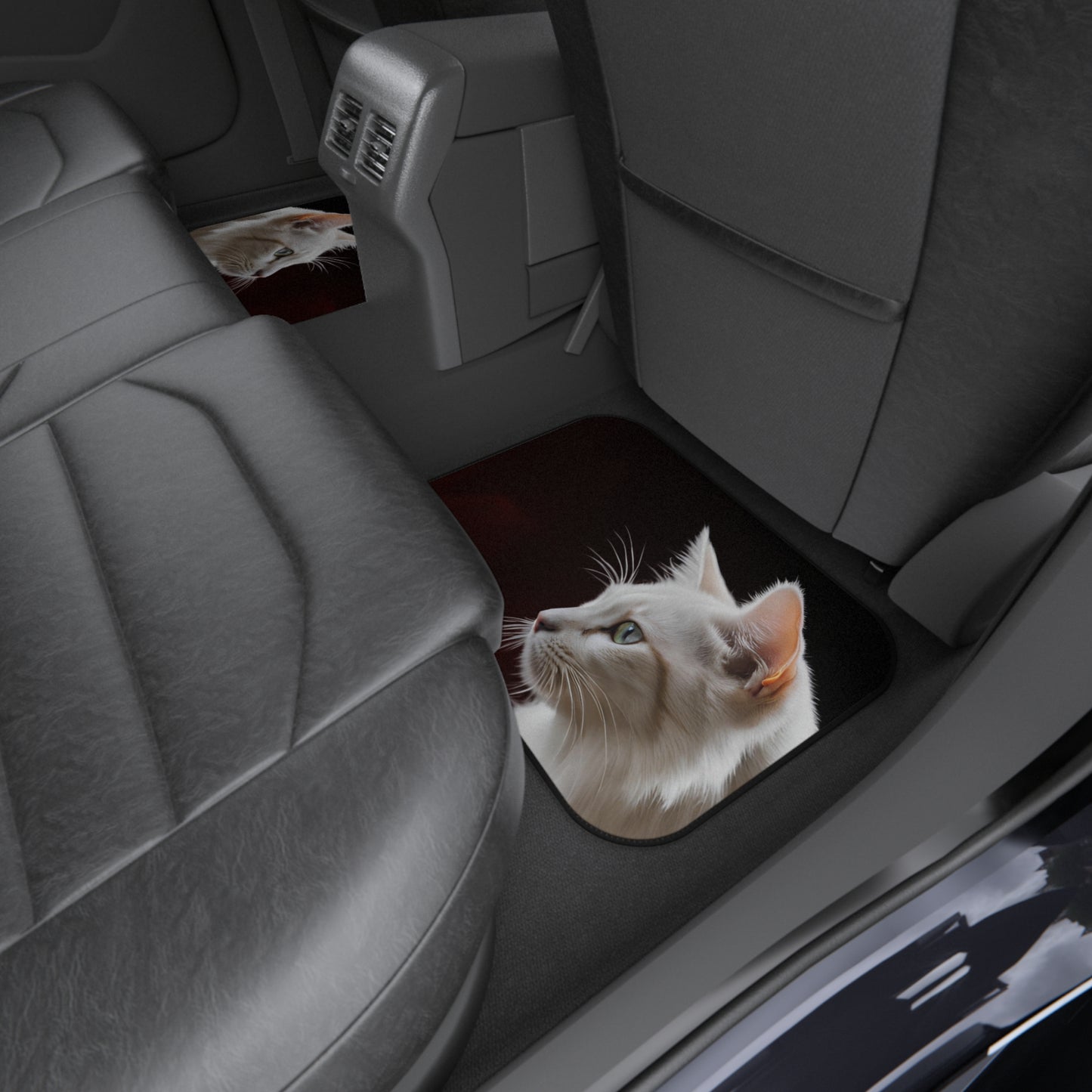 Elegant White Cat Car Mats - Set of 4 - Stylish Auto Accessories for Pet Lovers