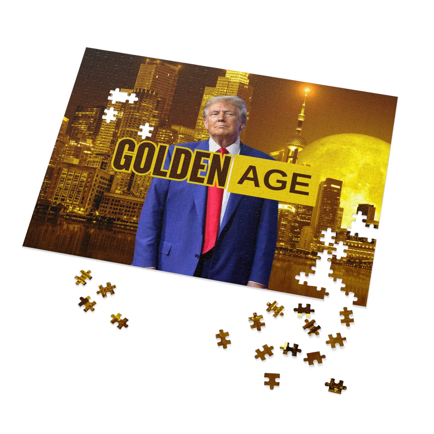 Trump's Golden Age Jigsaw Puzzle with Tin