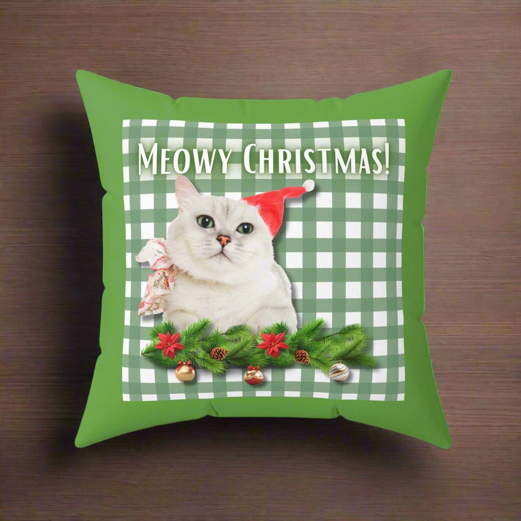 Meowy Christmas Faux Suede Square Pillow