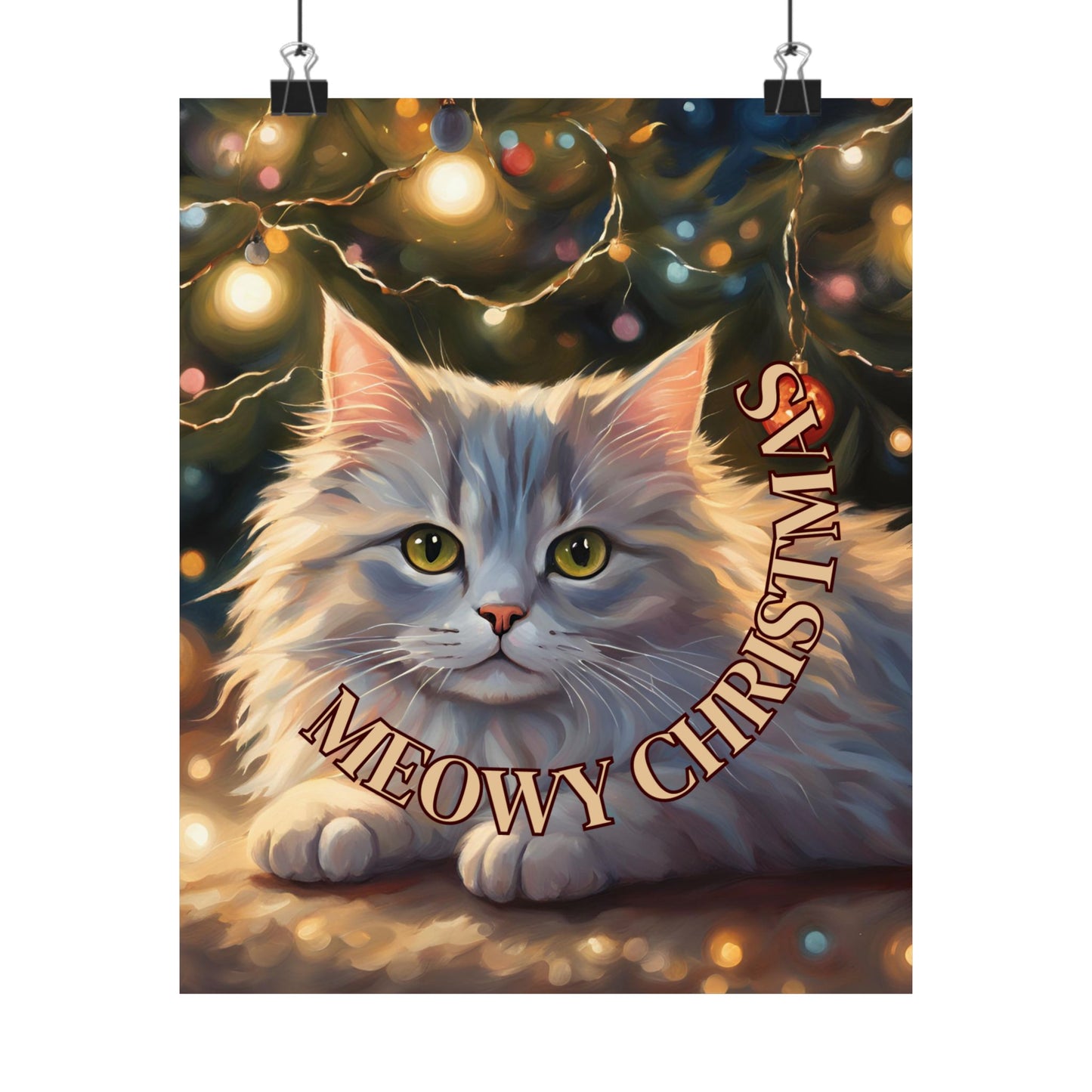 White Meowy Christmas Kitty Matte Vertical Posters