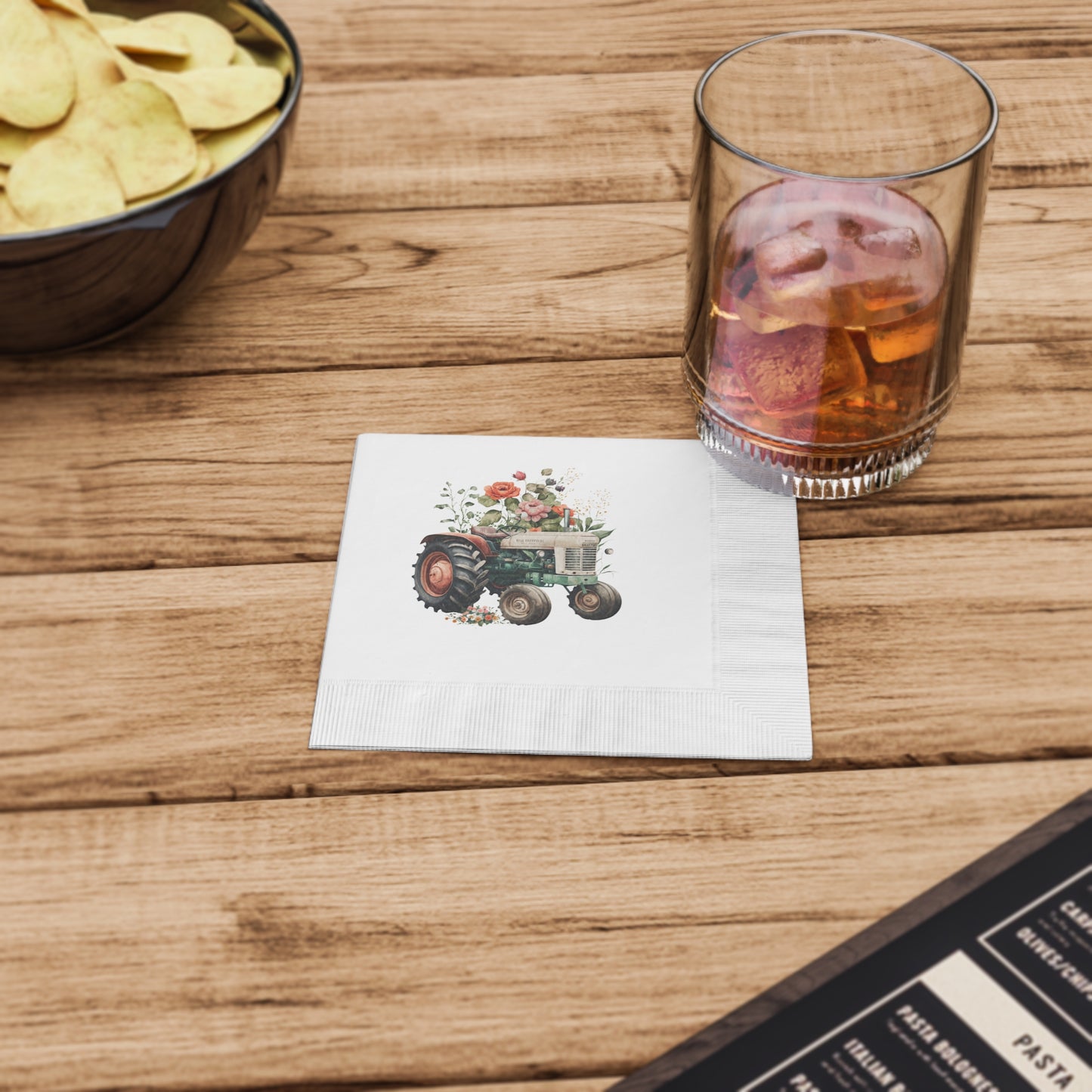 Vintage Tractor White Coined Napkins