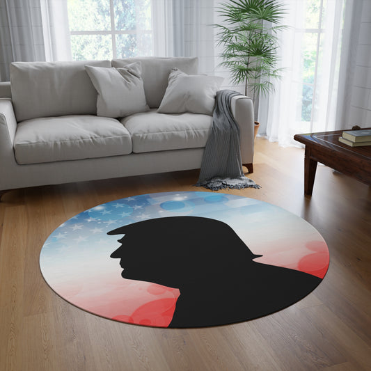 Patriotic Round Rug with Silhouette Trump Design