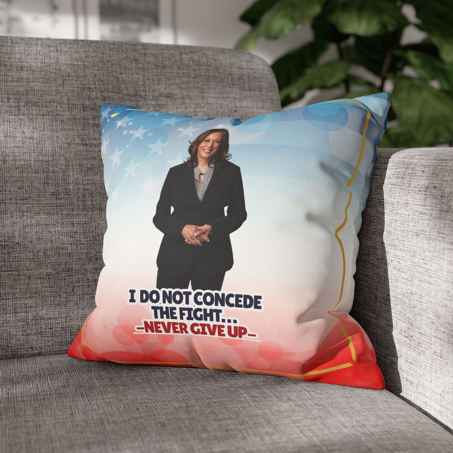 Kamala Faux Suede Pillowcase - 'Never Give Up'