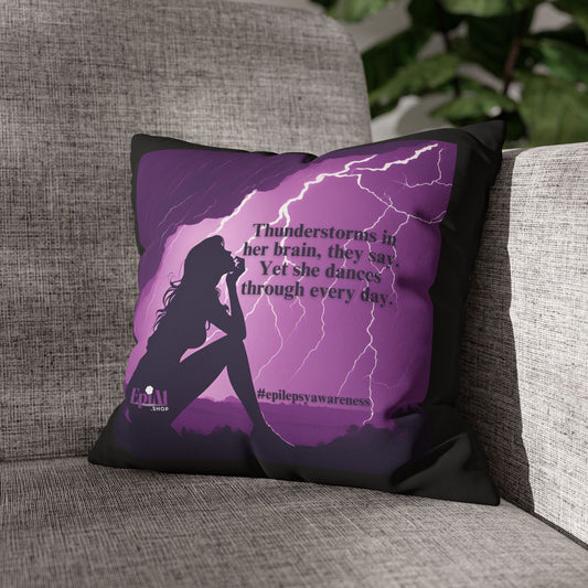 Empowerment Faux Suede Pillowcase - 'Thunderstorms in Her Brain' Design for Epilepsy Awareness