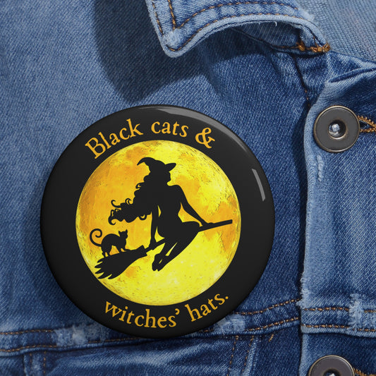 Black Cats & Witches' Hats Pin Buttons