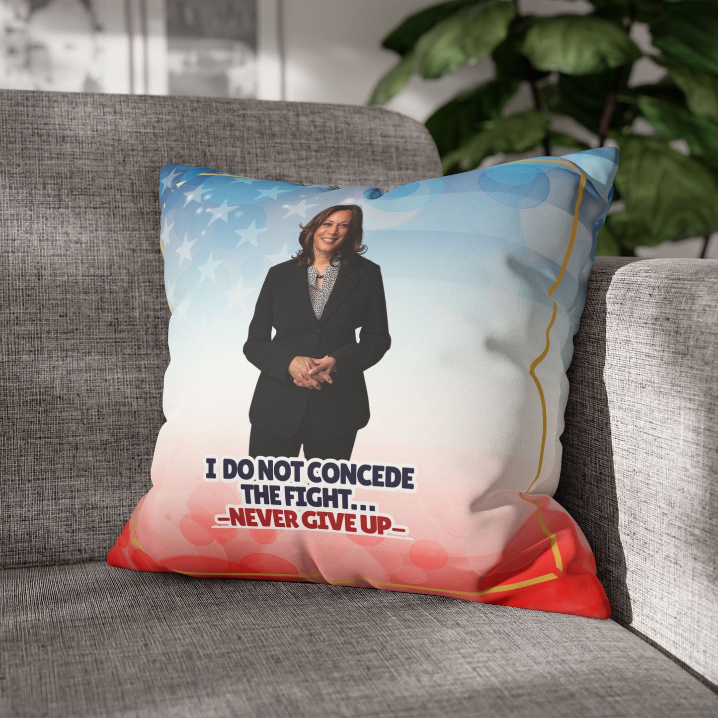 Kamala Faux Suede Pillowcase - 'Never Give Up'