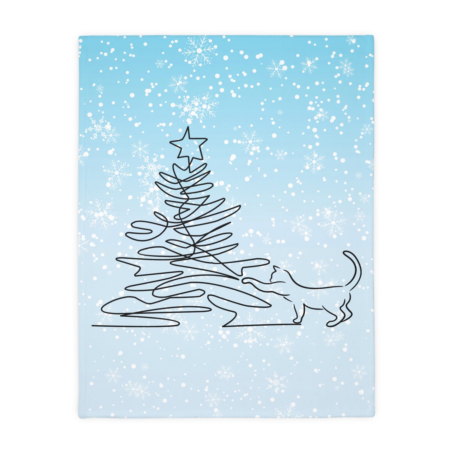 Kitty & Christmas Tree Velveteen Microfiber Blanket (Two-sided print)