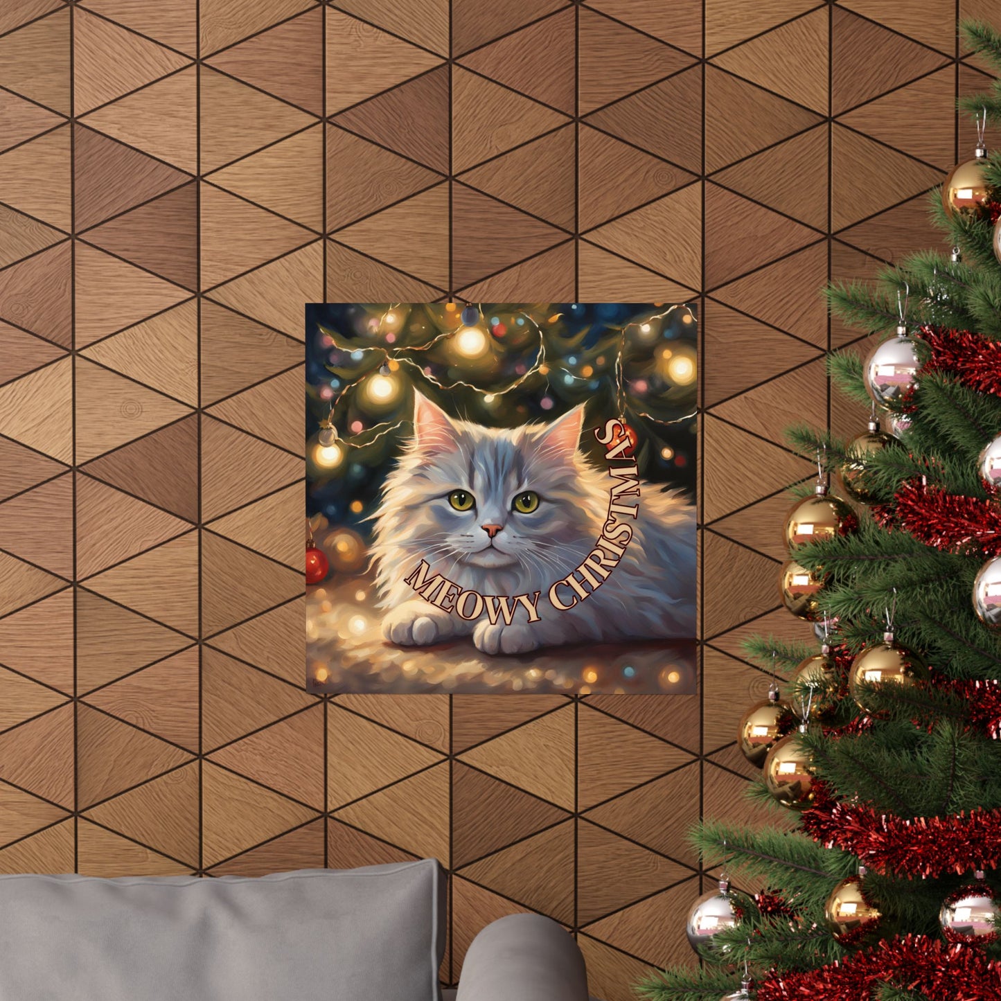 White Meowy Christmas Kitty Matte Vertical Posters