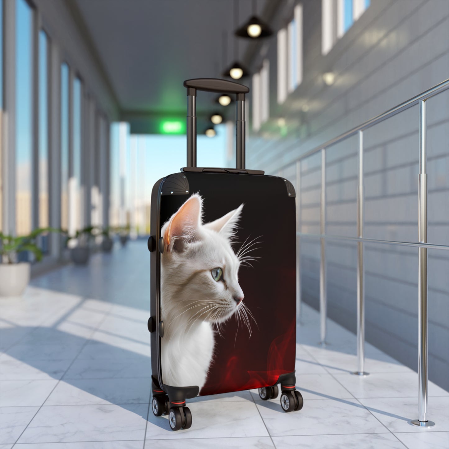 White Cat Design Suitcase - Stylish Travel Luggage for Cat Lovers