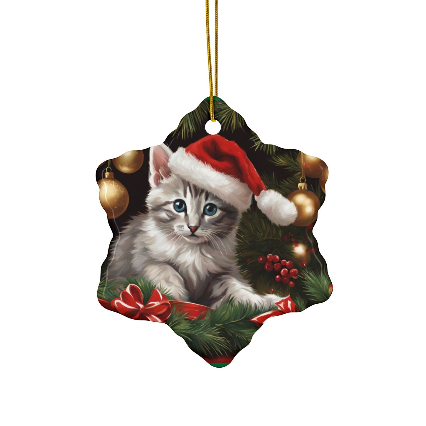 Christmas Kitten Ceramic Ornaments, 2-Side Print, (1pc, 3pcs, 5pcs, 10pcs)